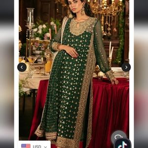 Vanya PK Green Zari Pakistani Suit - Size XL